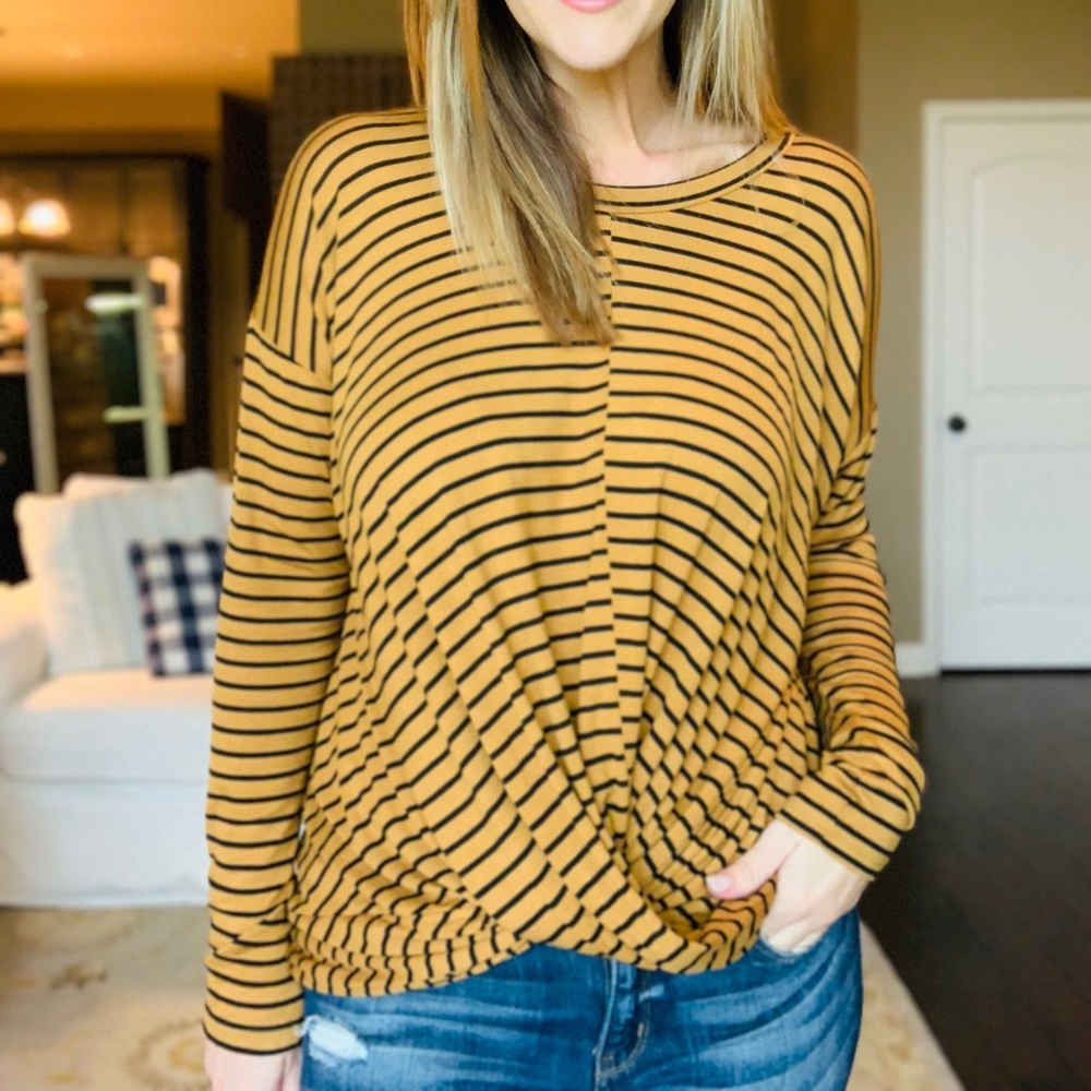 *NEW* Mustard/black striped top with bottom knot